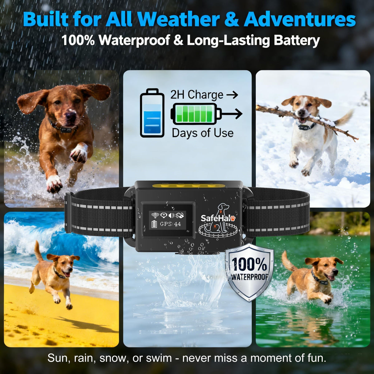 Wireless GPS Dog Fence Collar, 65–9,840 ft Radius, IPX7 Waterproof A8660