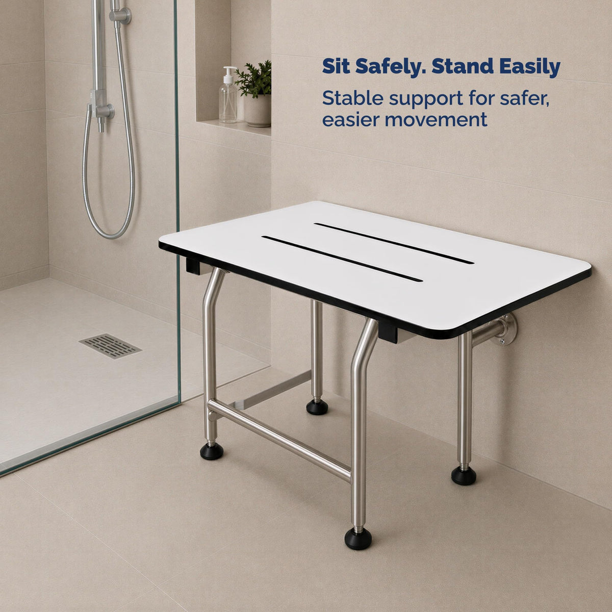Wall Mounted Phenolic Folding Shower Seat with Legs A9092
