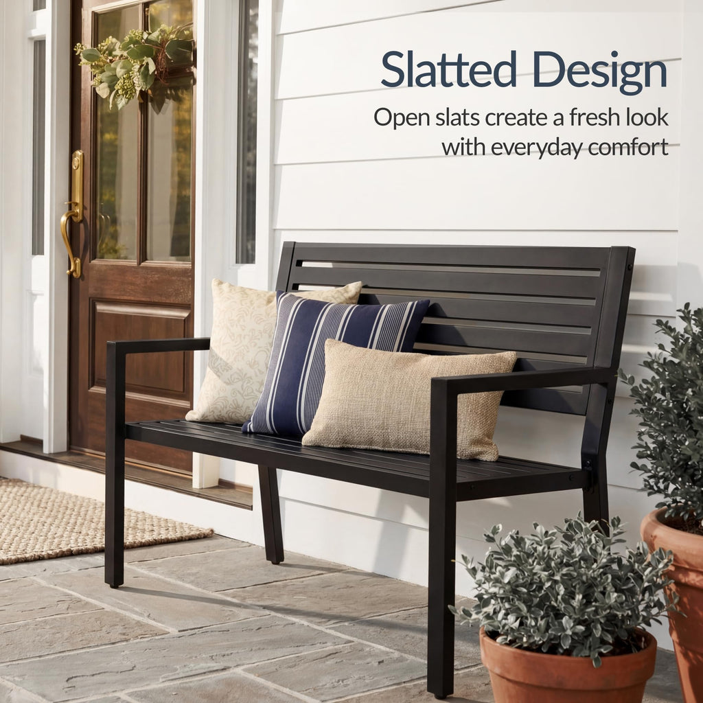 Heavy Duty Steel Outdoor Bench with Armrests M534
