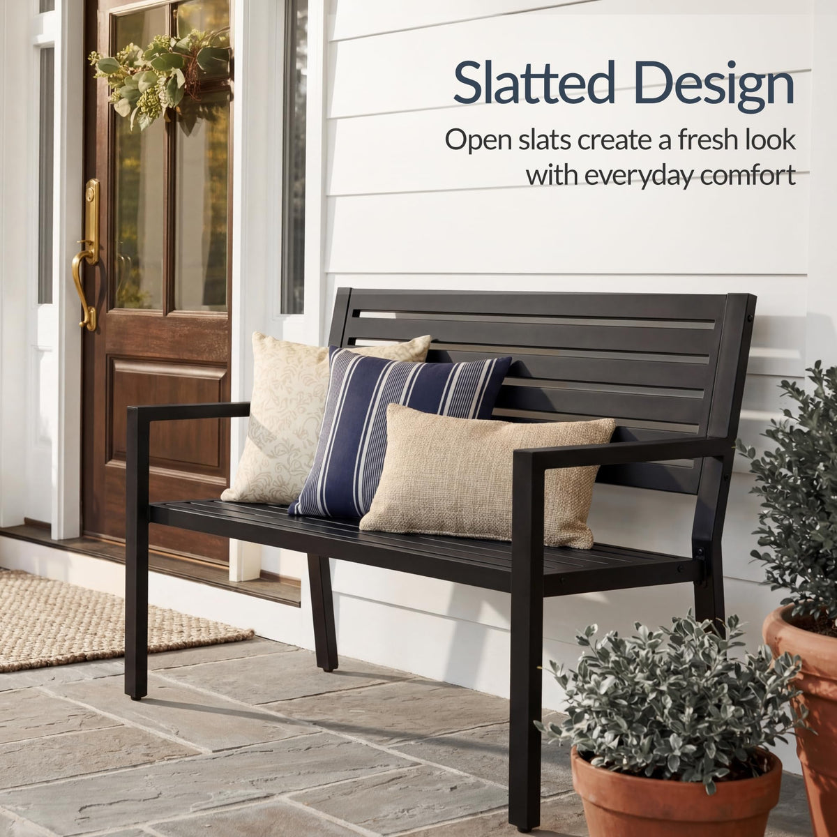 Heavy Duty Steel Outdoor Bench with Armrests M534