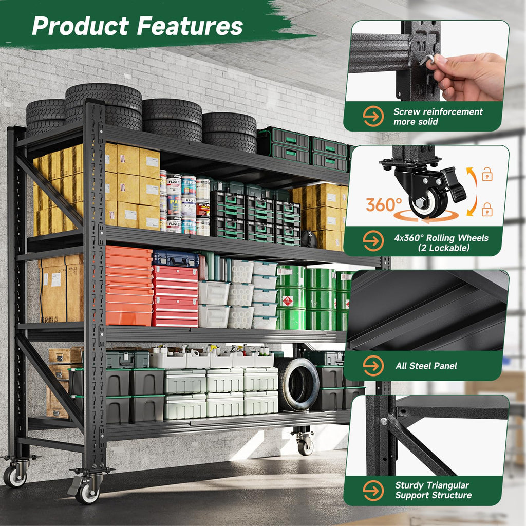 Heavy Duty 4 Tier Metal Storage Shelves with Wheels A266
