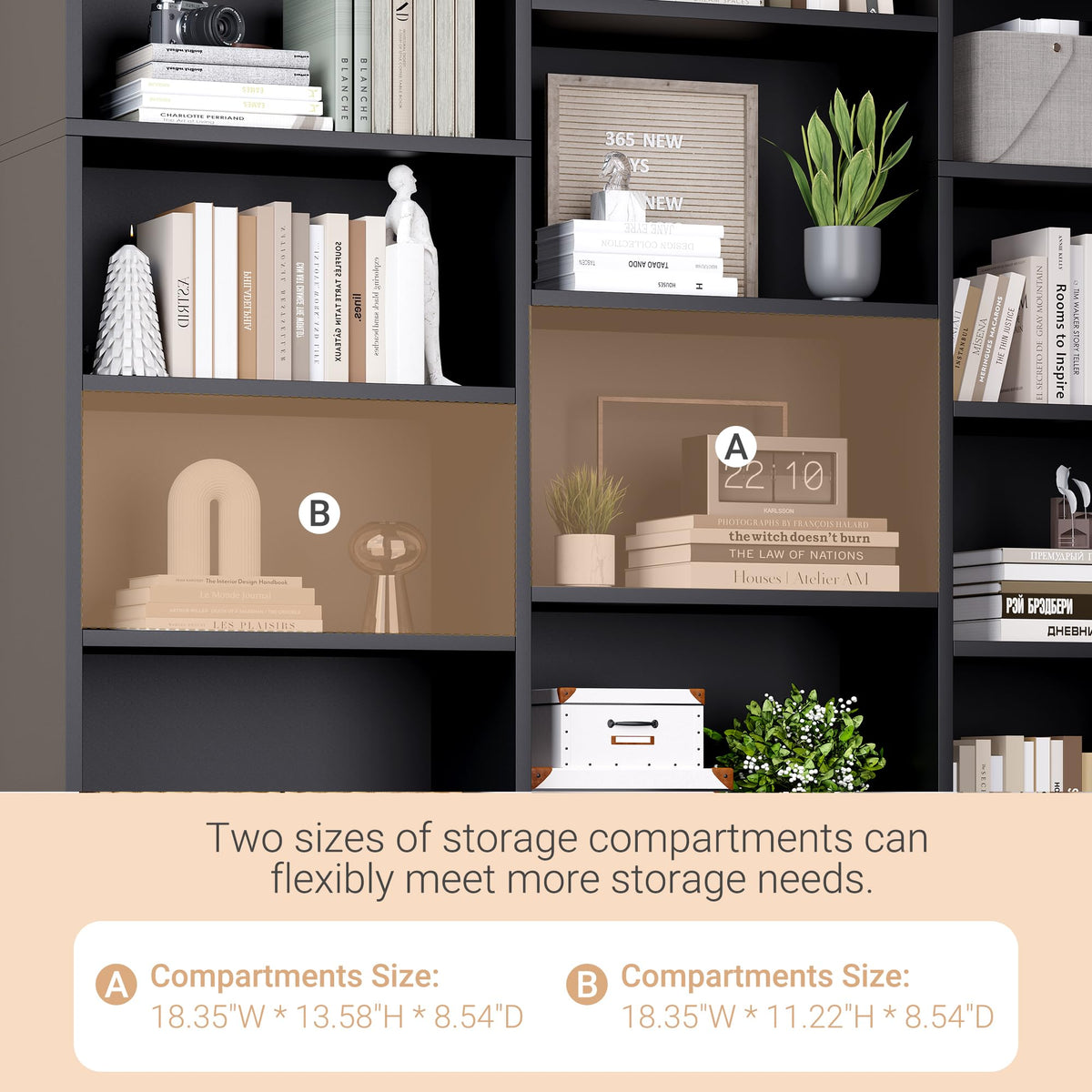 Black 6 Tier 17 Shelf Bookshelf H6812