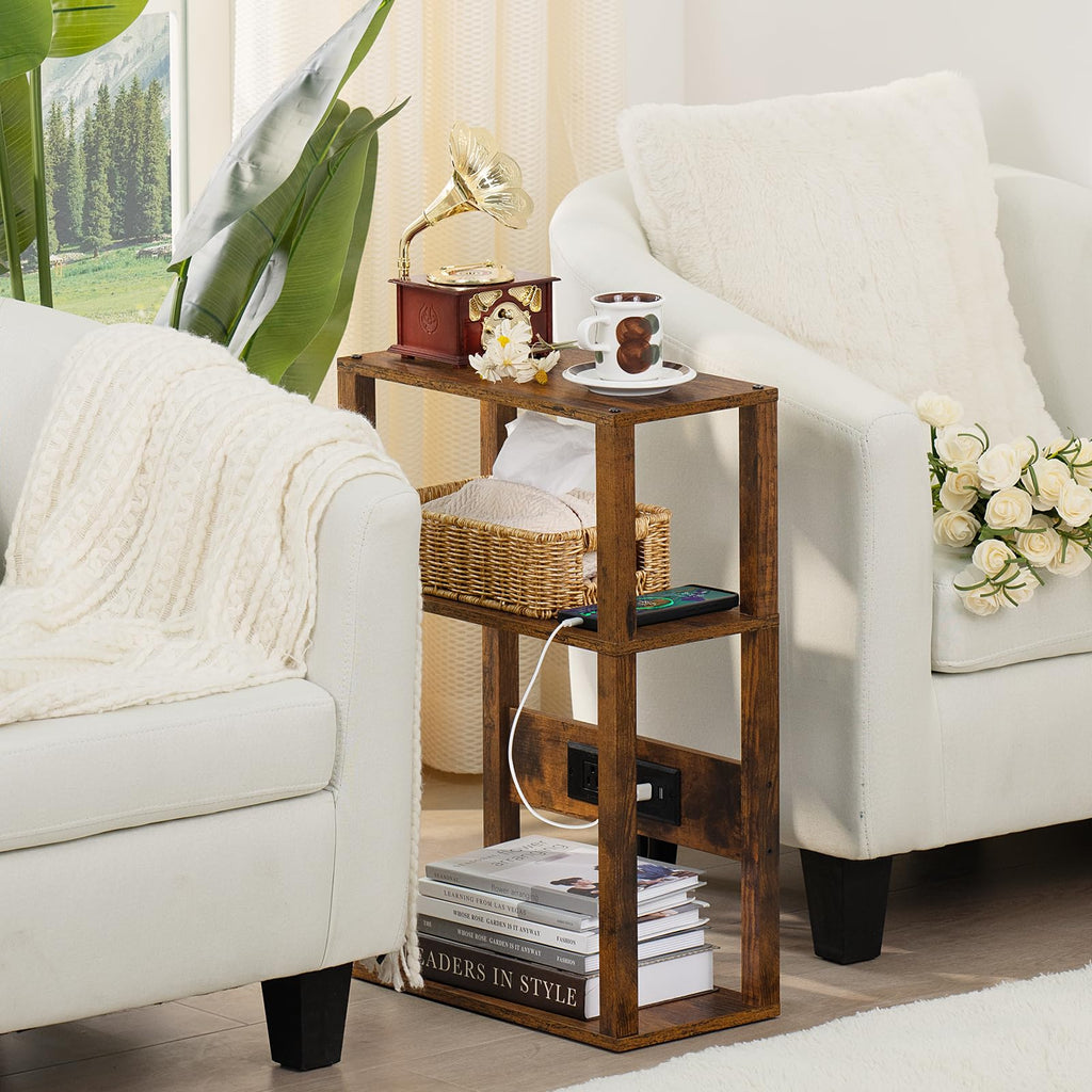 3-Tier Narrow Bedside Table with Charging Station V878705