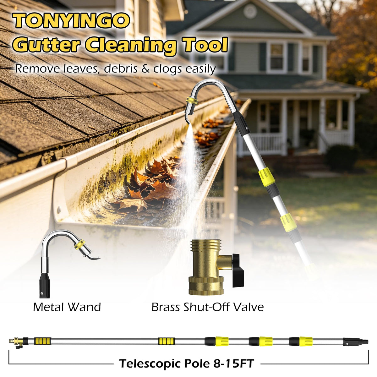 24FT Telescopic Gutter Cleaning Tool with 360° Rotatable Metal Head S494175