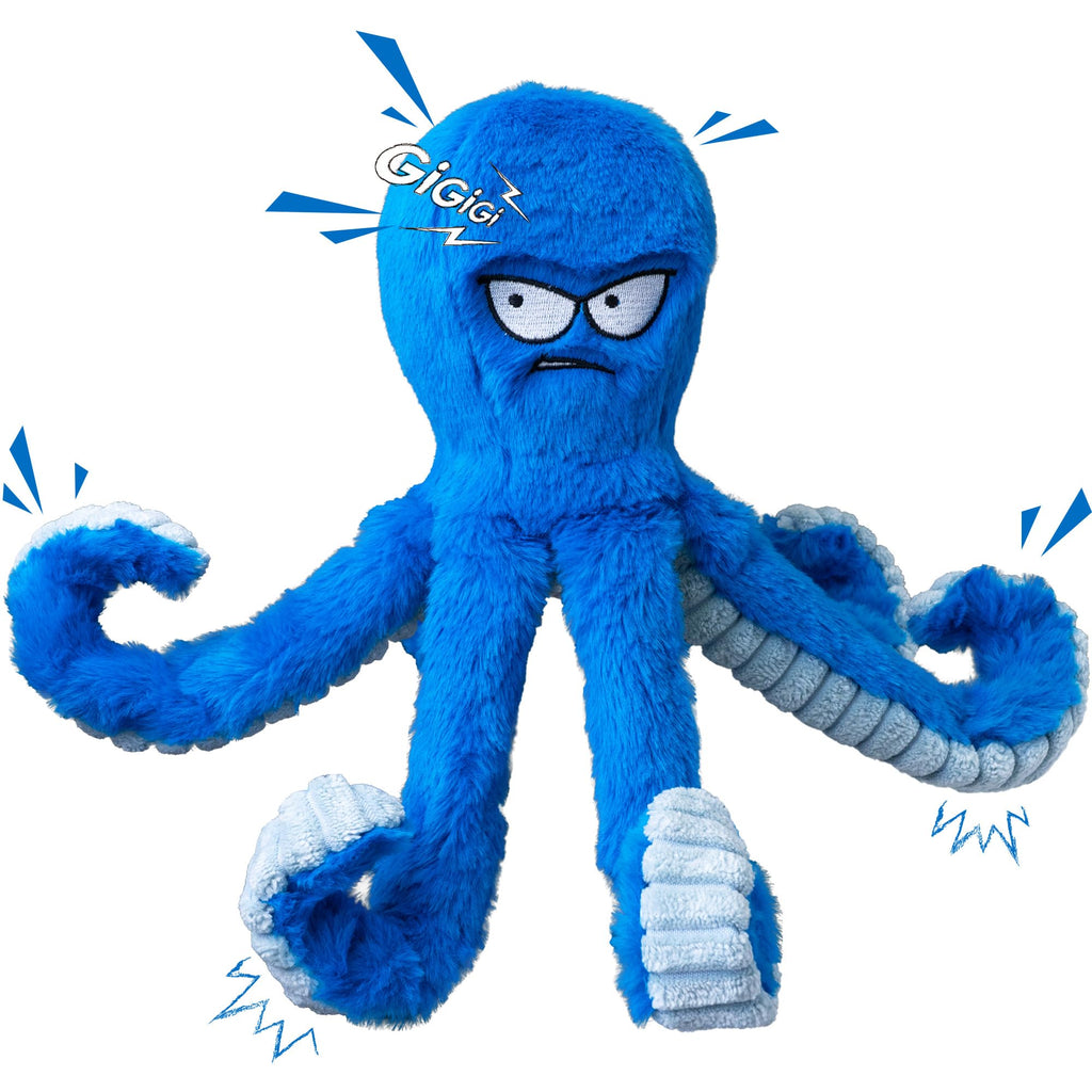 Stuffed Squeaky Crinkle Blue Octopus Dog Toy N9704