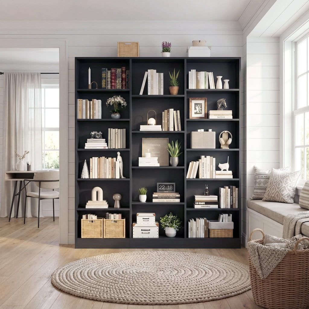 Black 6 Tier 17 Shelf Bookshelf H6812