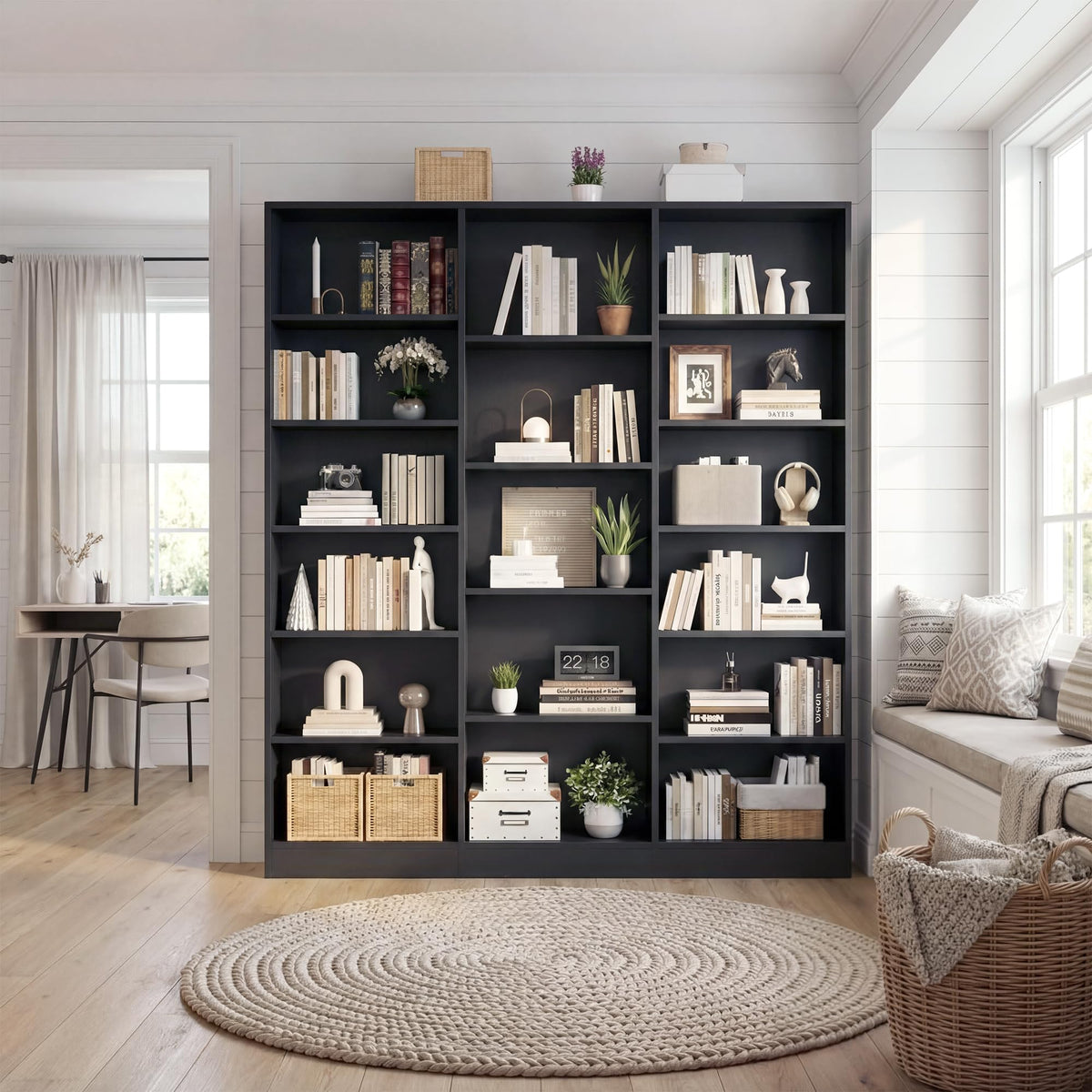 Black 6 Tier 17 Shelf Bookshelf H6812