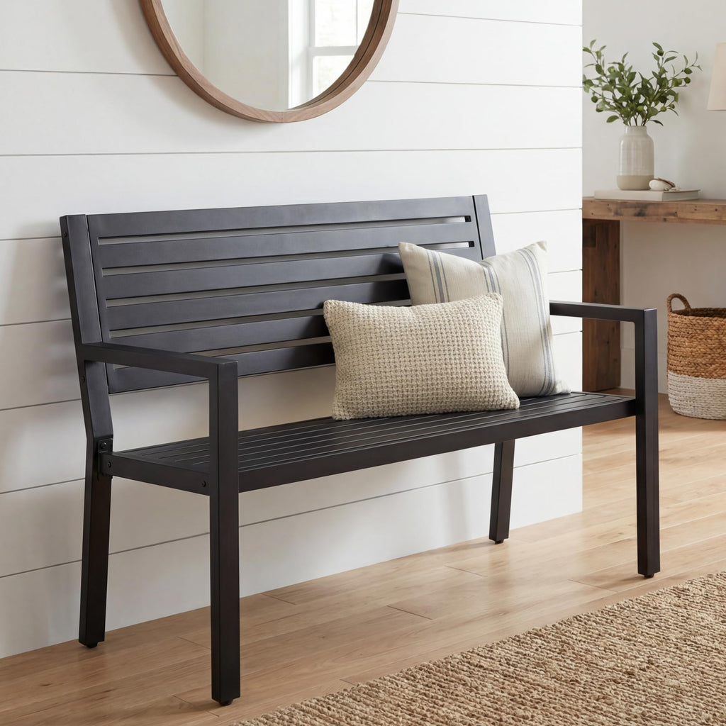 Heavy Duty Steel Outdoor Bench with Armrests M534
