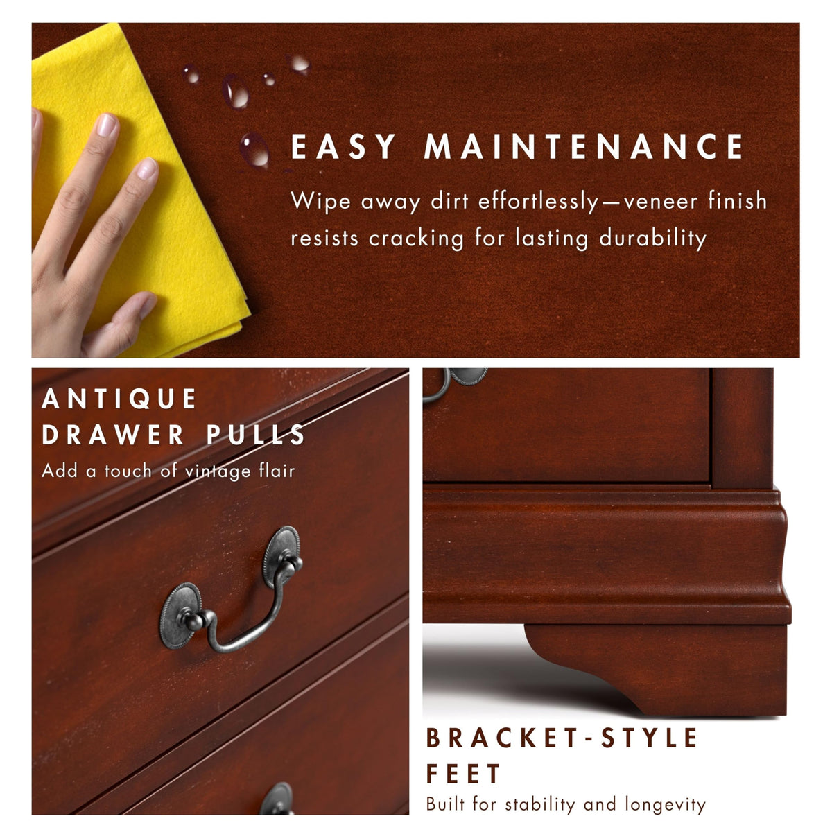 Solid Wood Nightstand with Drawers and Antique Nickle Handles Q41476