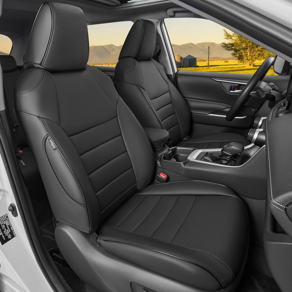 Black Leather 5 Seats Car Seat Covers Set C6723