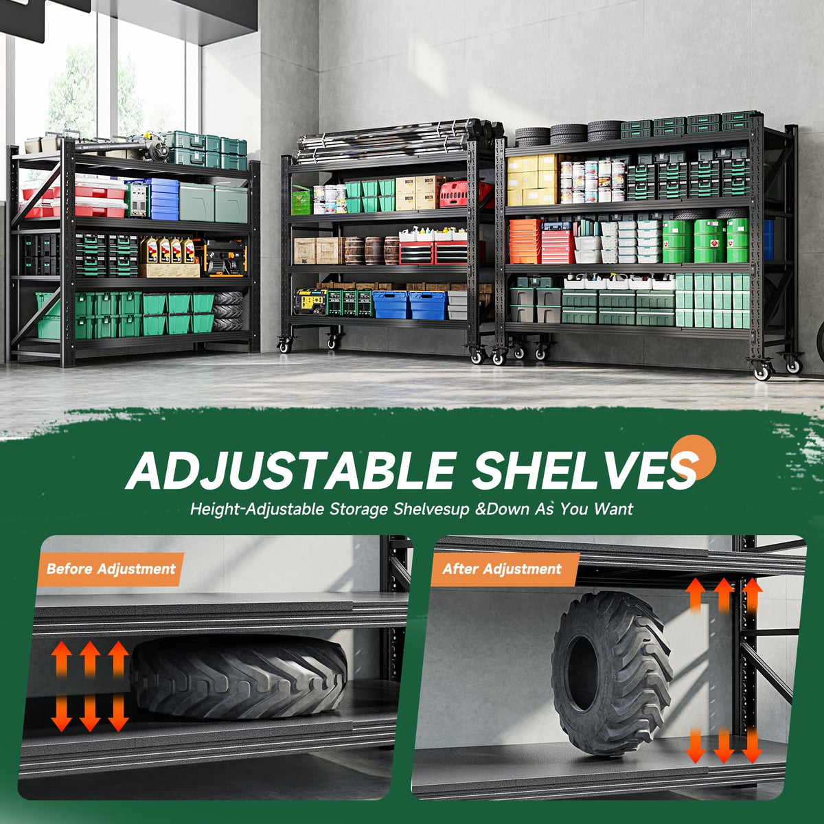 Heavy Duty 4 Tier Metal Storage Shelves with Wheels A266