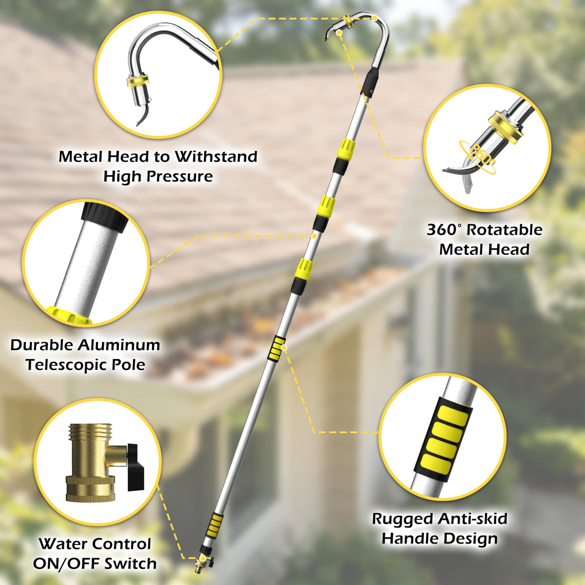 24FT Telescopic Gutter Cleaning Tool with 360° Rotatable Metal Head S494175