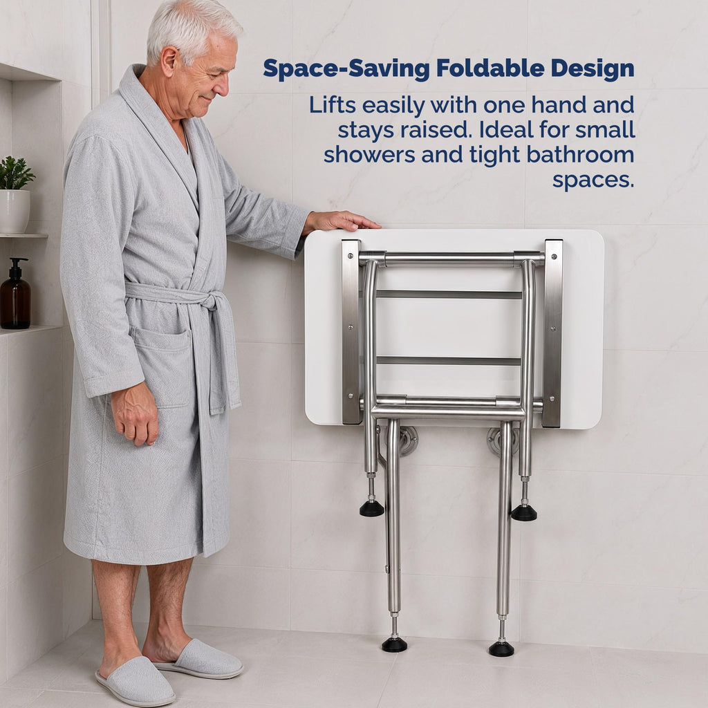 Wall Mounted Phenolic Folding Shower Seat with Legs A9092
