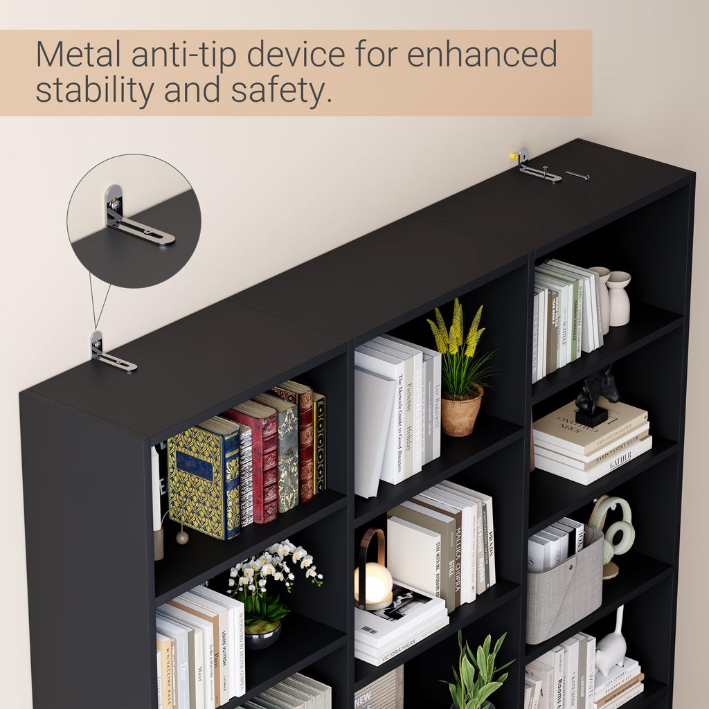 Black 6 Tier 17 Shelf Bookshelf H6812