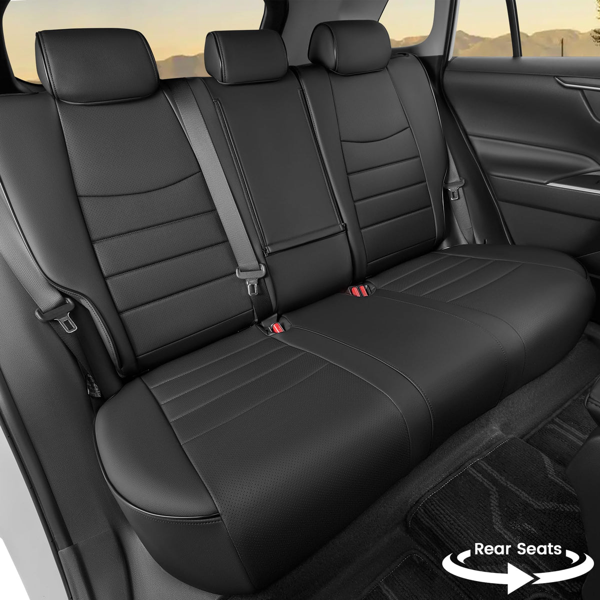 Black Leather 5 Seats Car Seat Covers Set C6723