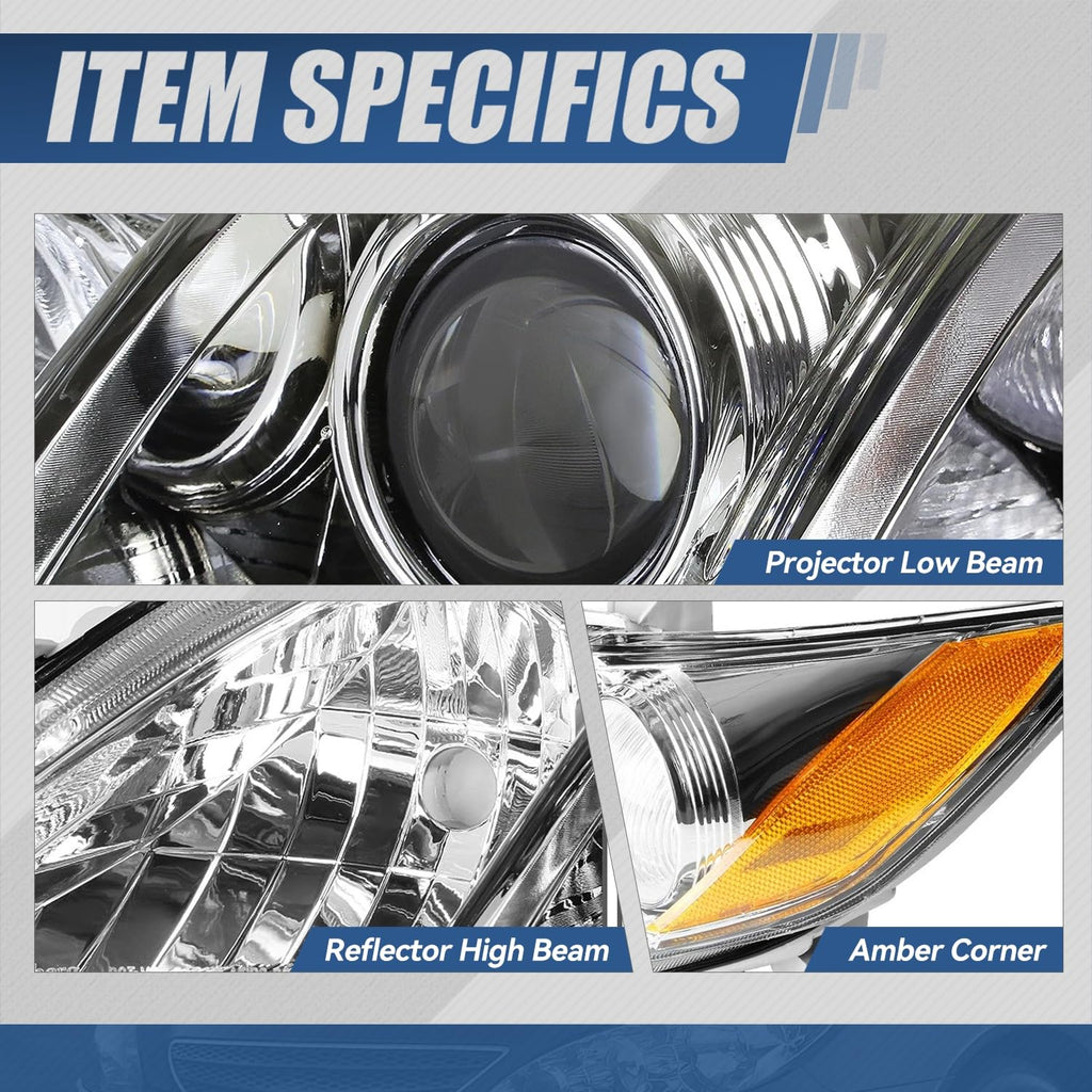 Headlight Assembly Compatible with Toyota Camry 2007 2008 2009 Chrome Housing Amber Corner D206395