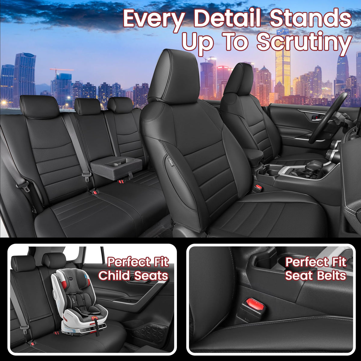 Black Leather 5 Seats Car Seat Covers Set C6723