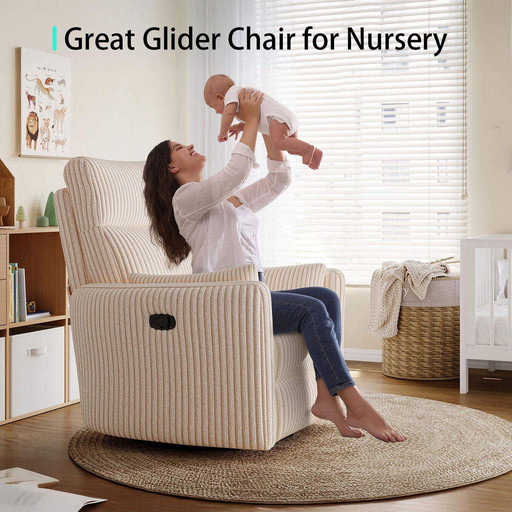 360 Swivel Recliner Chair with 2 Pillows Beige Corduroy C38308