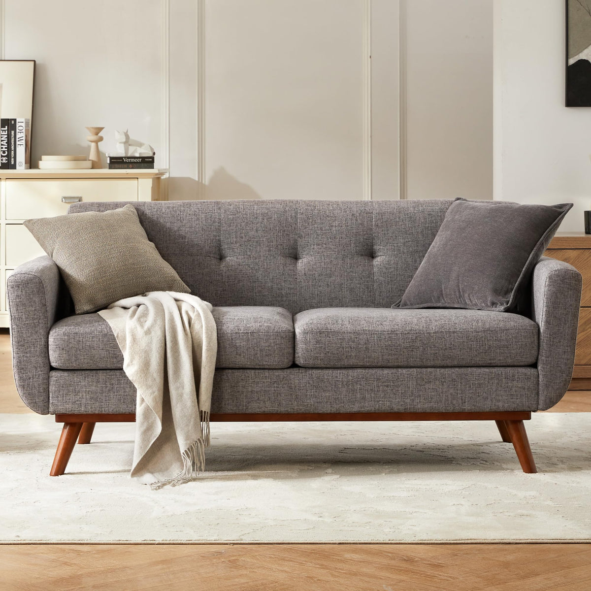 65.2" W Grey Button Tufted Loveseat Sofa I14429