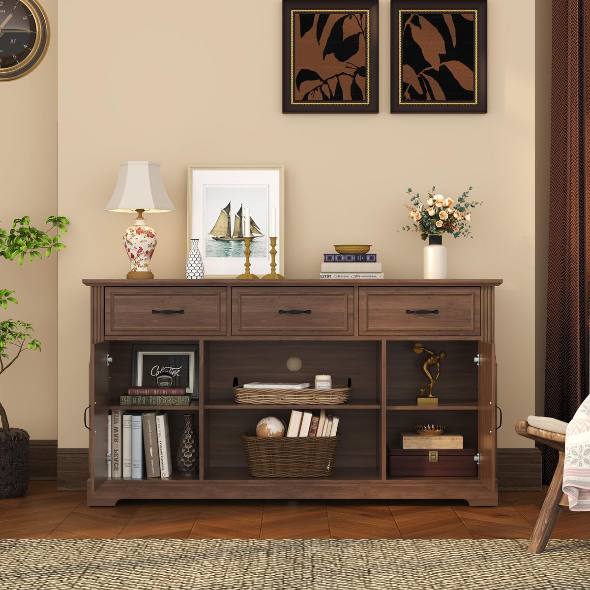 Mid Century Wood TV Stand with 3 Drawers H3584