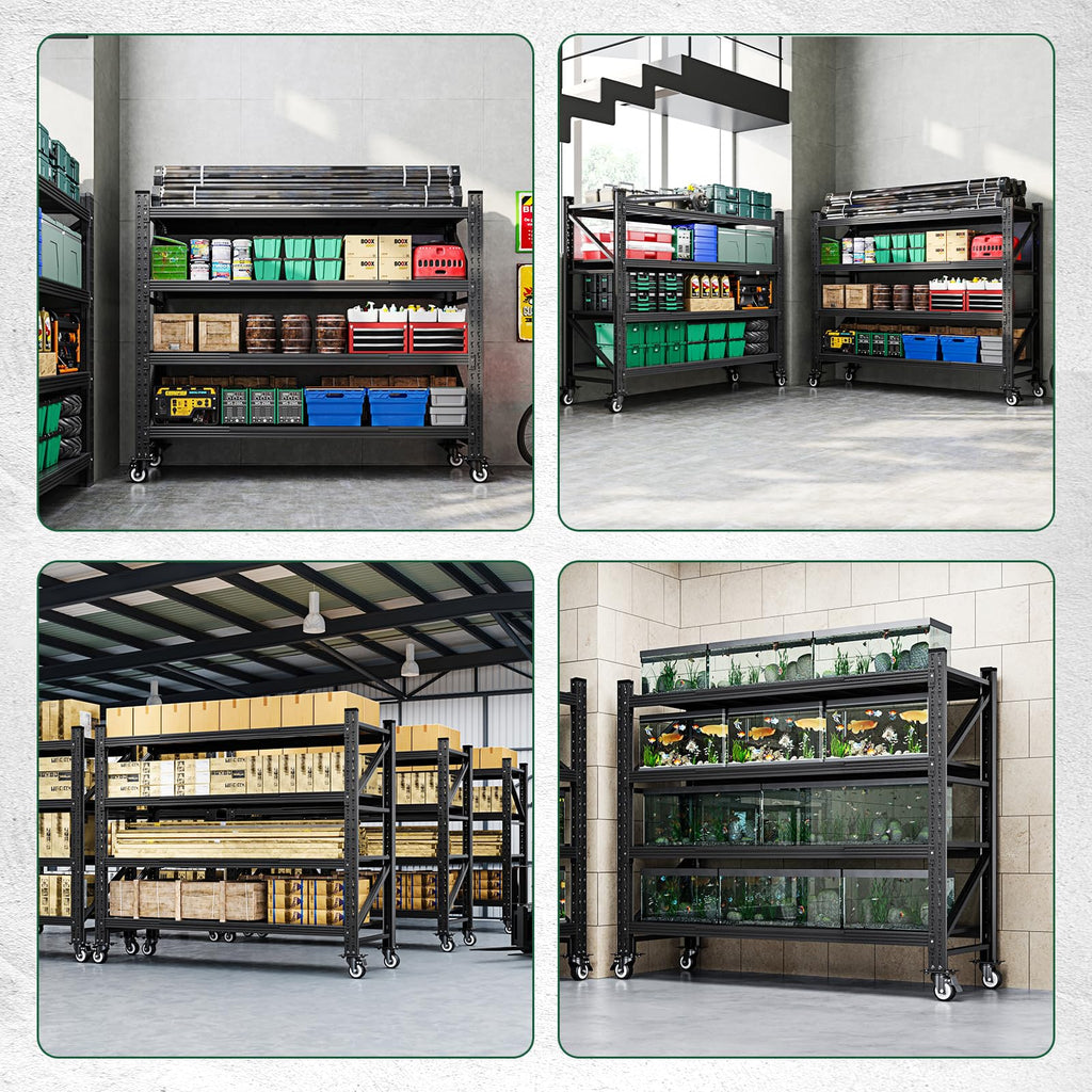 Heavy Duty 4 Tier Metal Storage Shelves with Wheels A266
