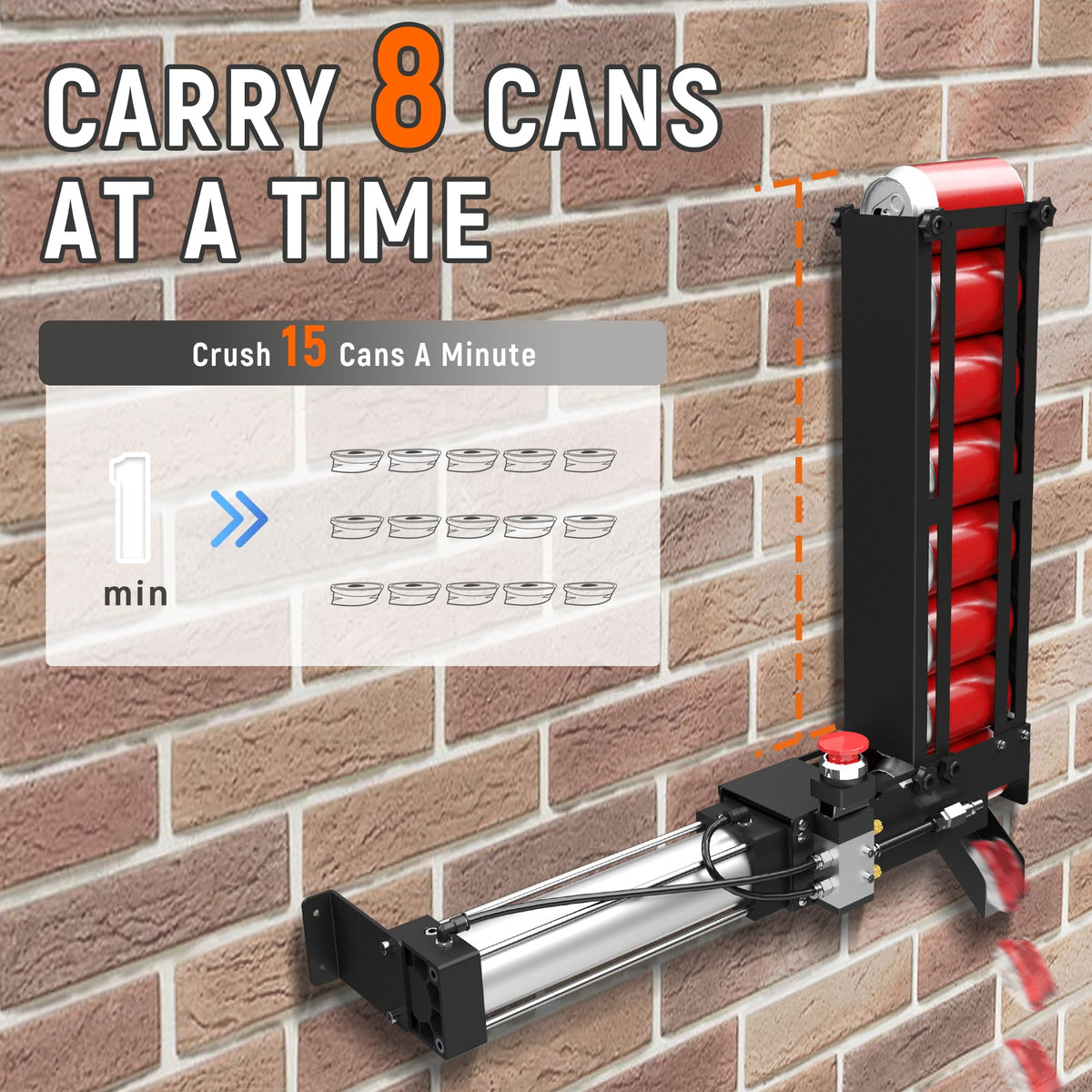 Pneumatic Can Crusher with Hopper, Wall Mounted 12oz-16oz X6146