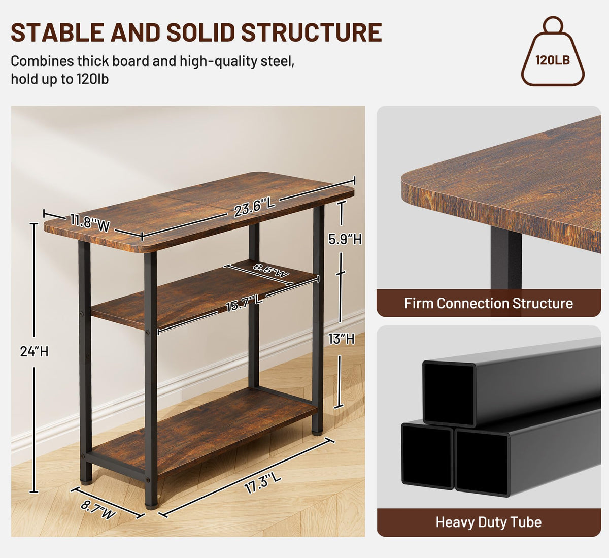 3-Tier Side Table with Storage Tabletop A618