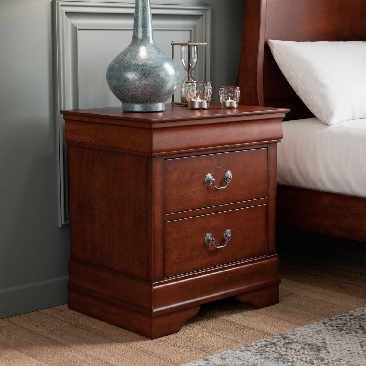 Solid Wood Nightstand with Drawers and Antique Nickle Handles Q41476