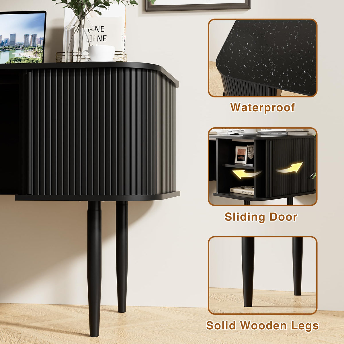 55" Black Wood Writing Desk J597