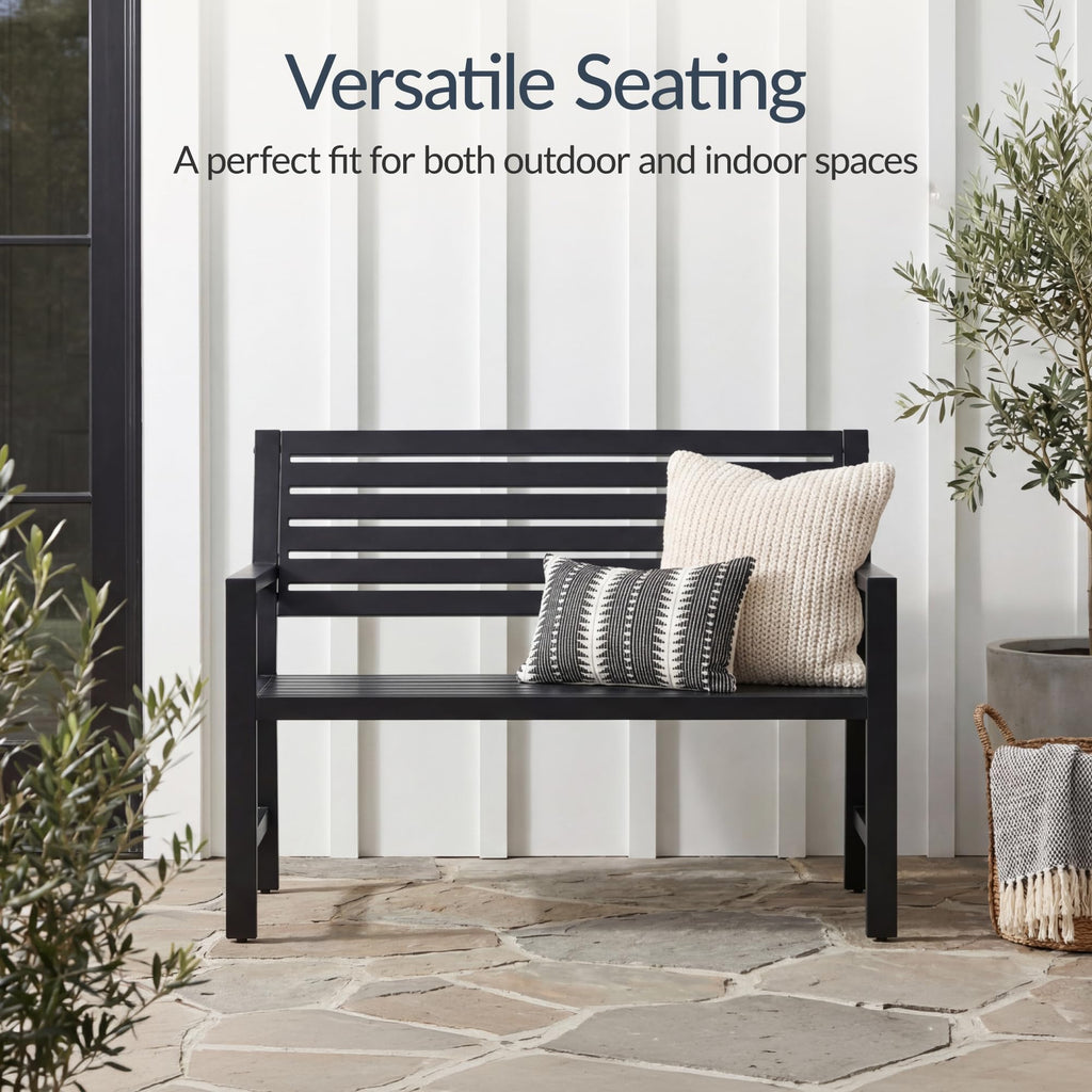 Heavy Duty Steel Outdoor Bench with Armrests M534