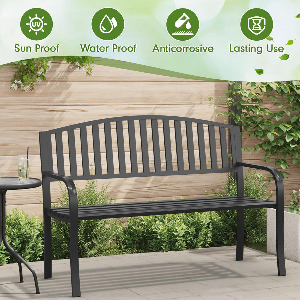50" Iron Metal Outdoor Bench with Backrest and Armrests K3348