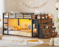 Twin Over Twin Metal Bunk Bed with Storage & LED Lights O664