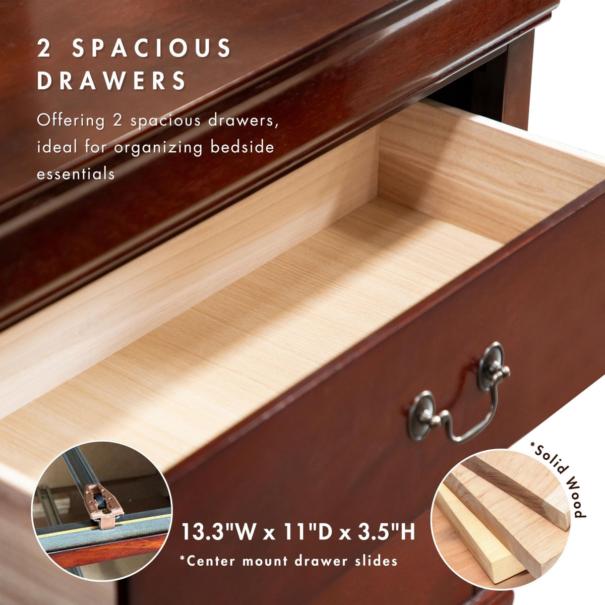 Solid Wood Nightstand with Drawers and Antique Nickle Handles Q41476