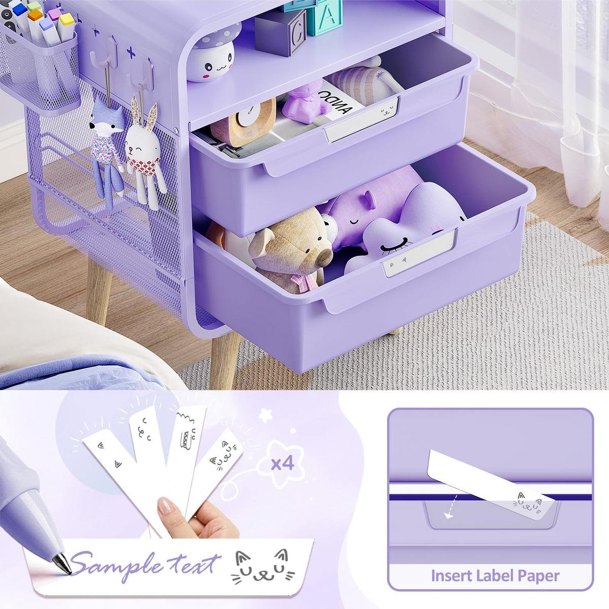 Kids Nightstand, Girls Bedside Table, Night Side Table, Purple K20764