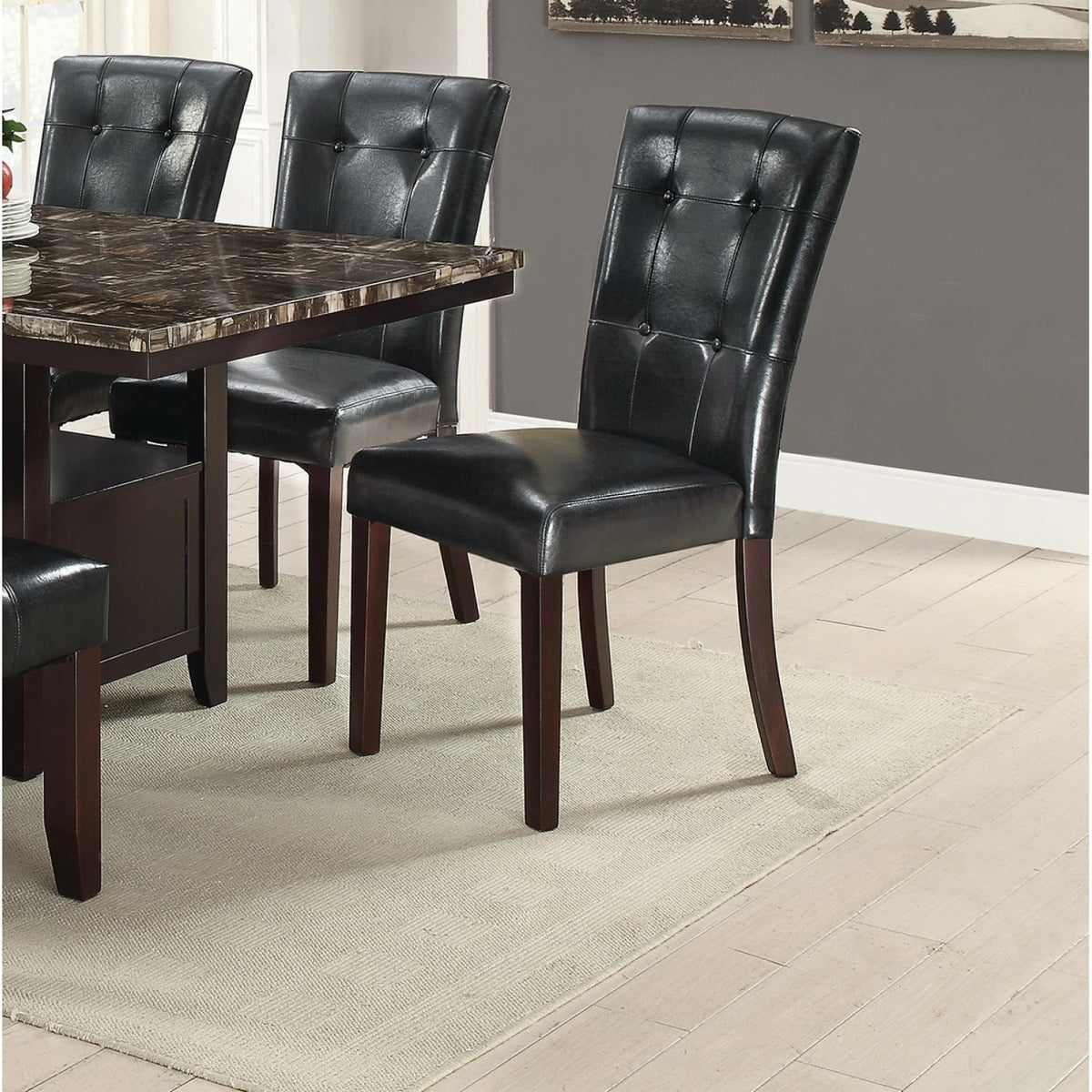 Black Faux Leather Tufted Parson Chairs Set of 2 J8048