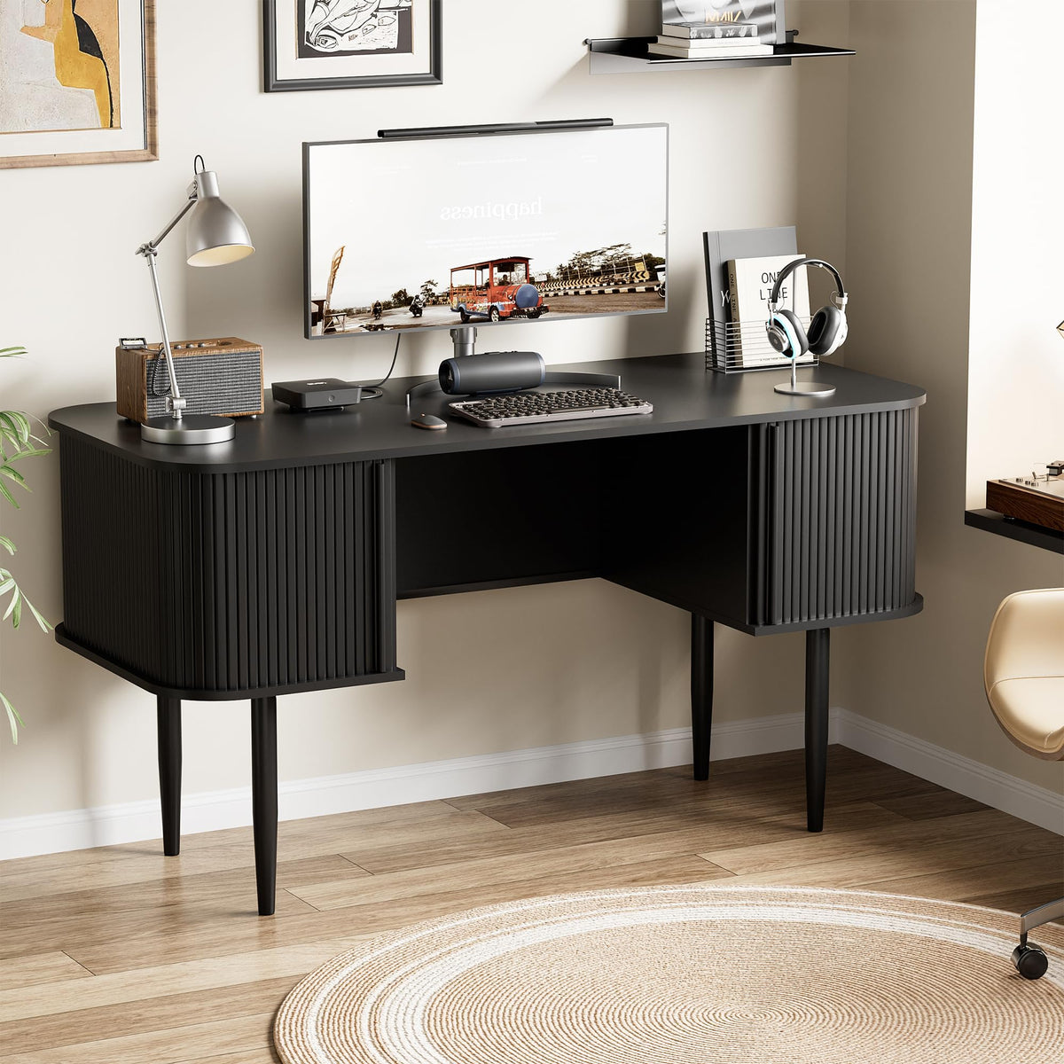 55" Black Wood Writing Desk J597