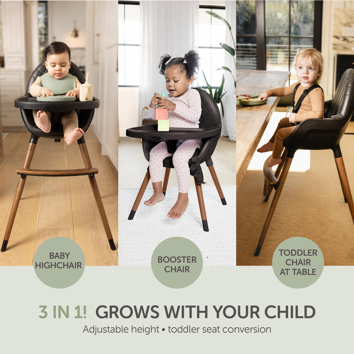 Convertible Wooden High Chair with Adjustable Height U972