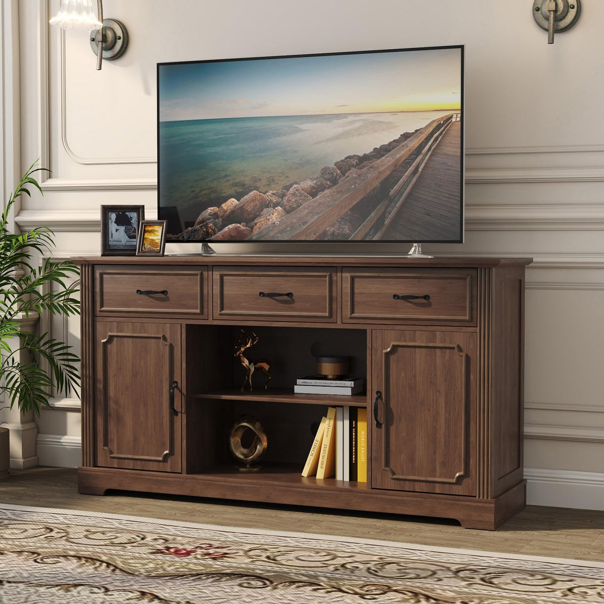 Mid Century Wood TV Stand with 3 Drawers H3584