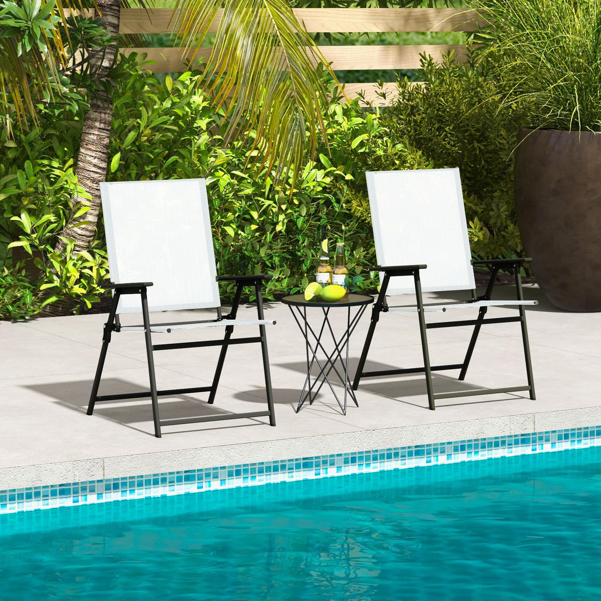 White Set of 2 Folding Patio Chairs with Metal Frame I182
