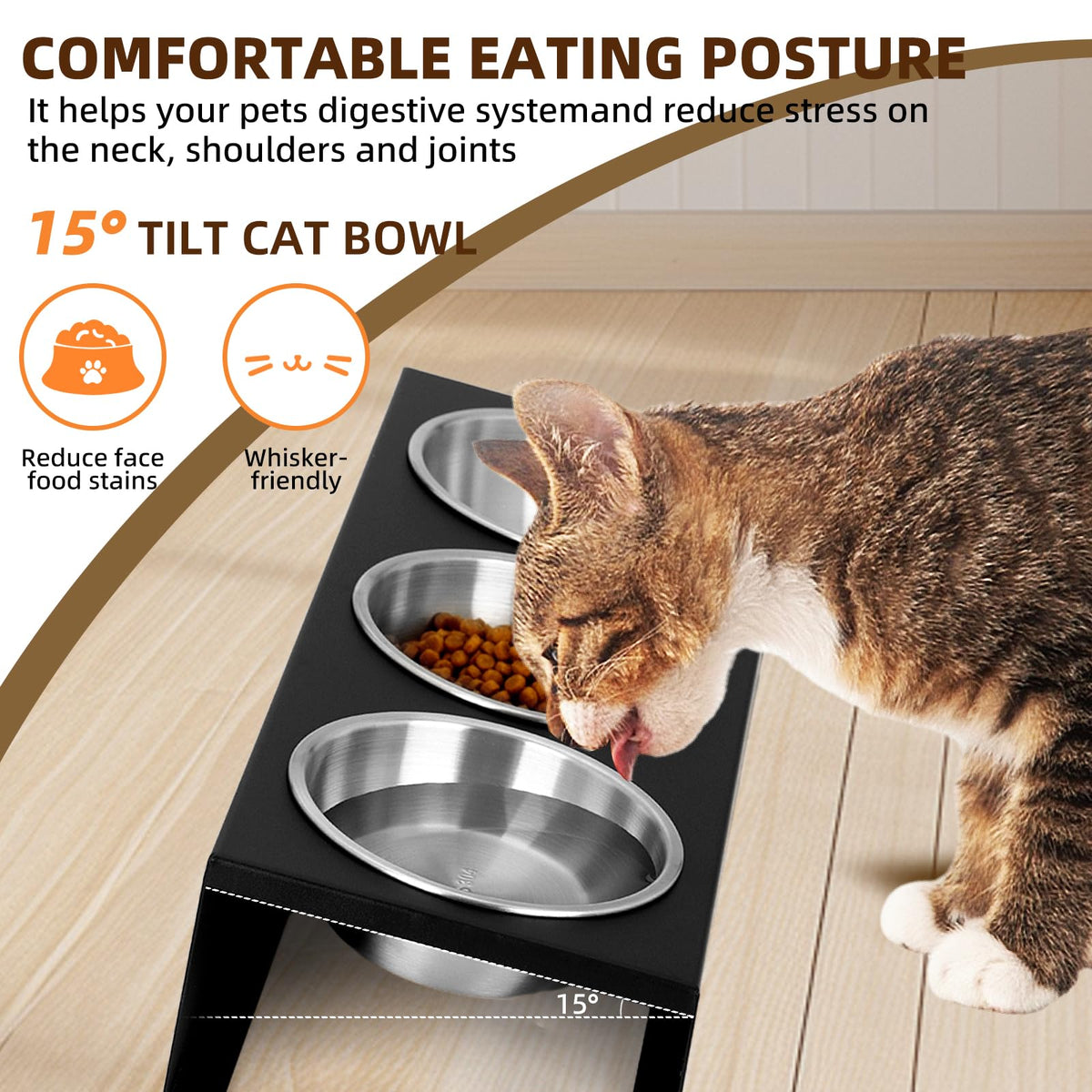 15° Tilted Stainless Steel Cat Bowls 3 Pack B80028