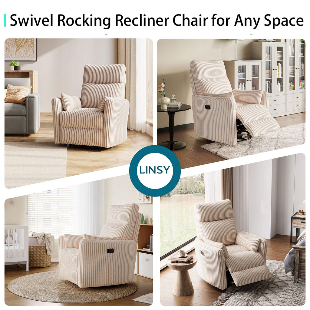 360 Swivel Recliner Chair with 2 Pillows Beige Corduroy C38308