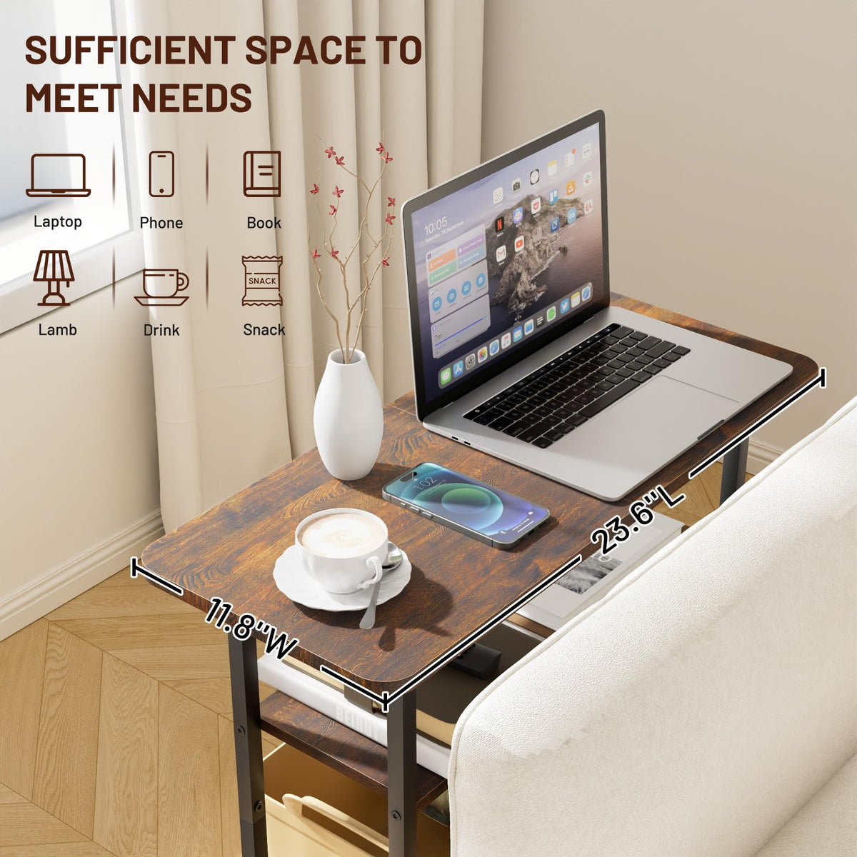 3-Tier Side Table with Storage Tabletop A618
