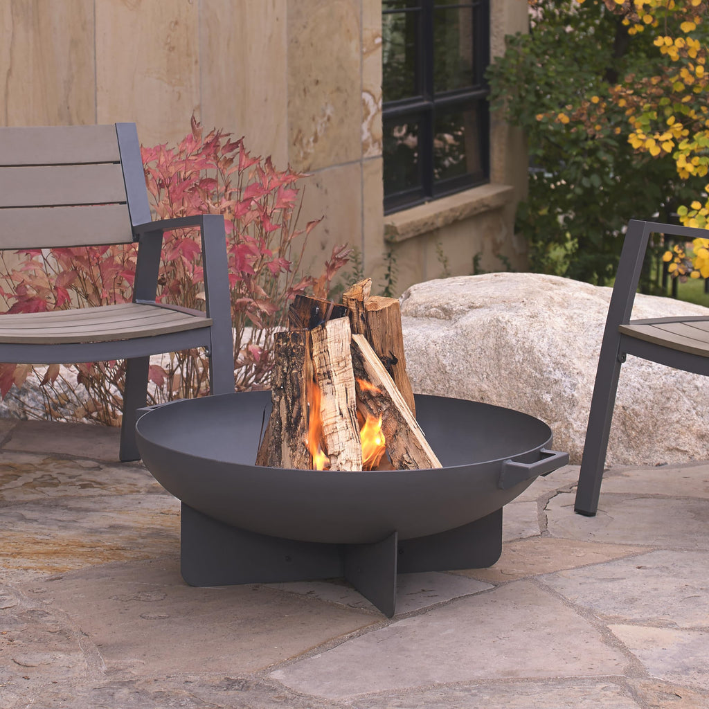 36” Round Wood Burning Steel Fire Pit with Spark Screen, Poker, Log Grate and Storage Cover Y869130