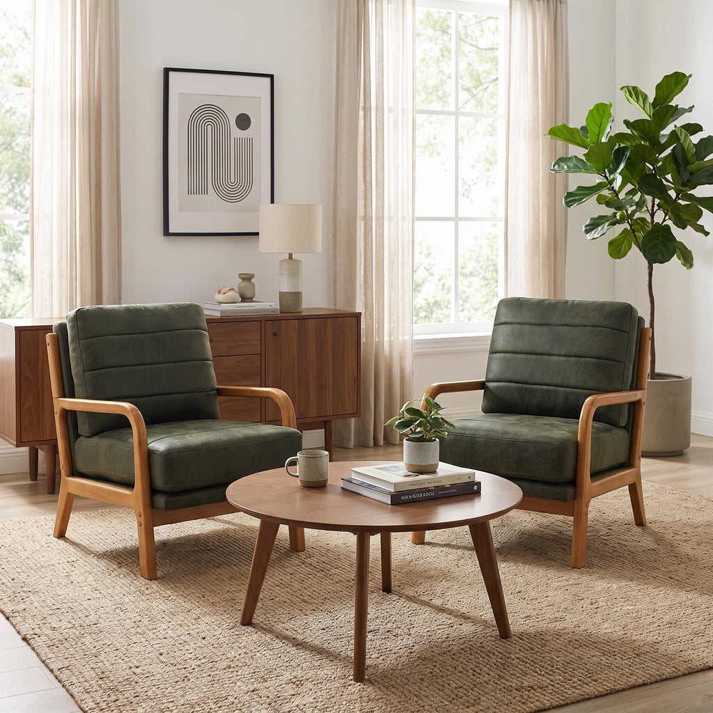 Mid Century Modern Faux Leather Accent Chair Set of 2 G5948