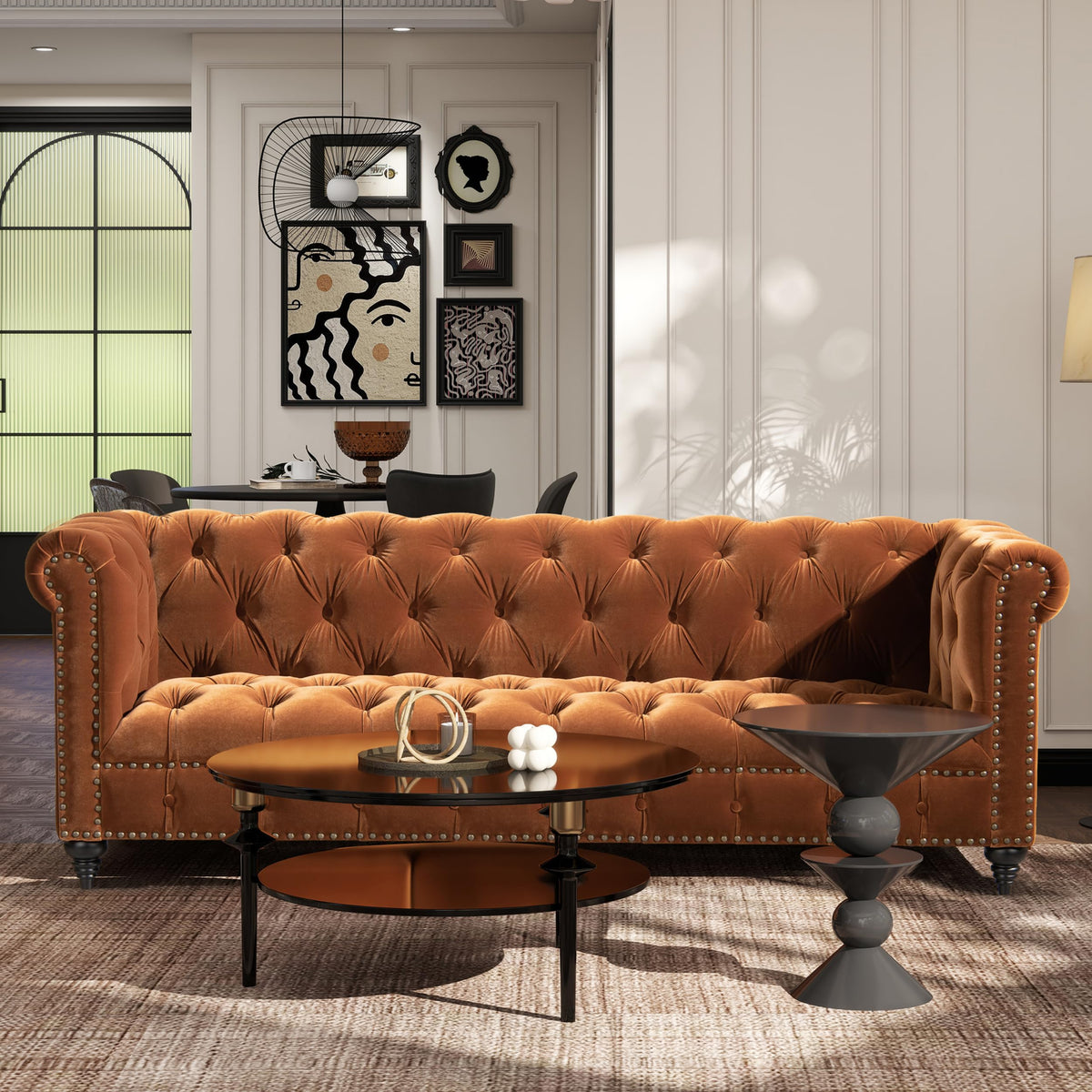 88" Burnt Orange Performance Velvet Sofa H3053