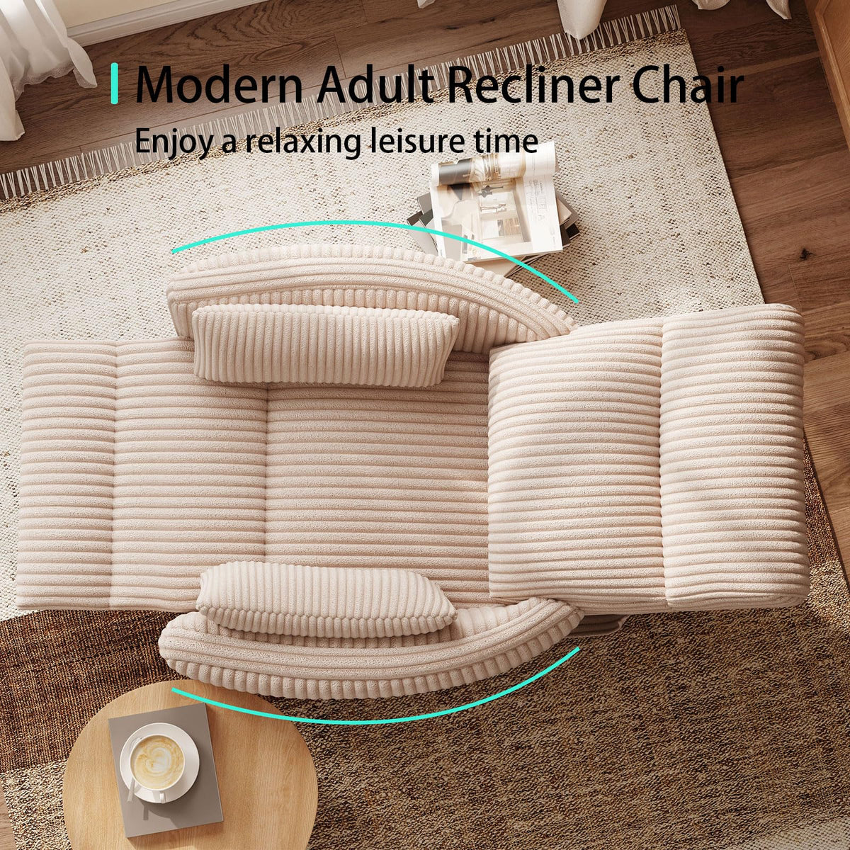 360 Swivel Recliner Chair with 2 Pillows Beige Corduroy C38308