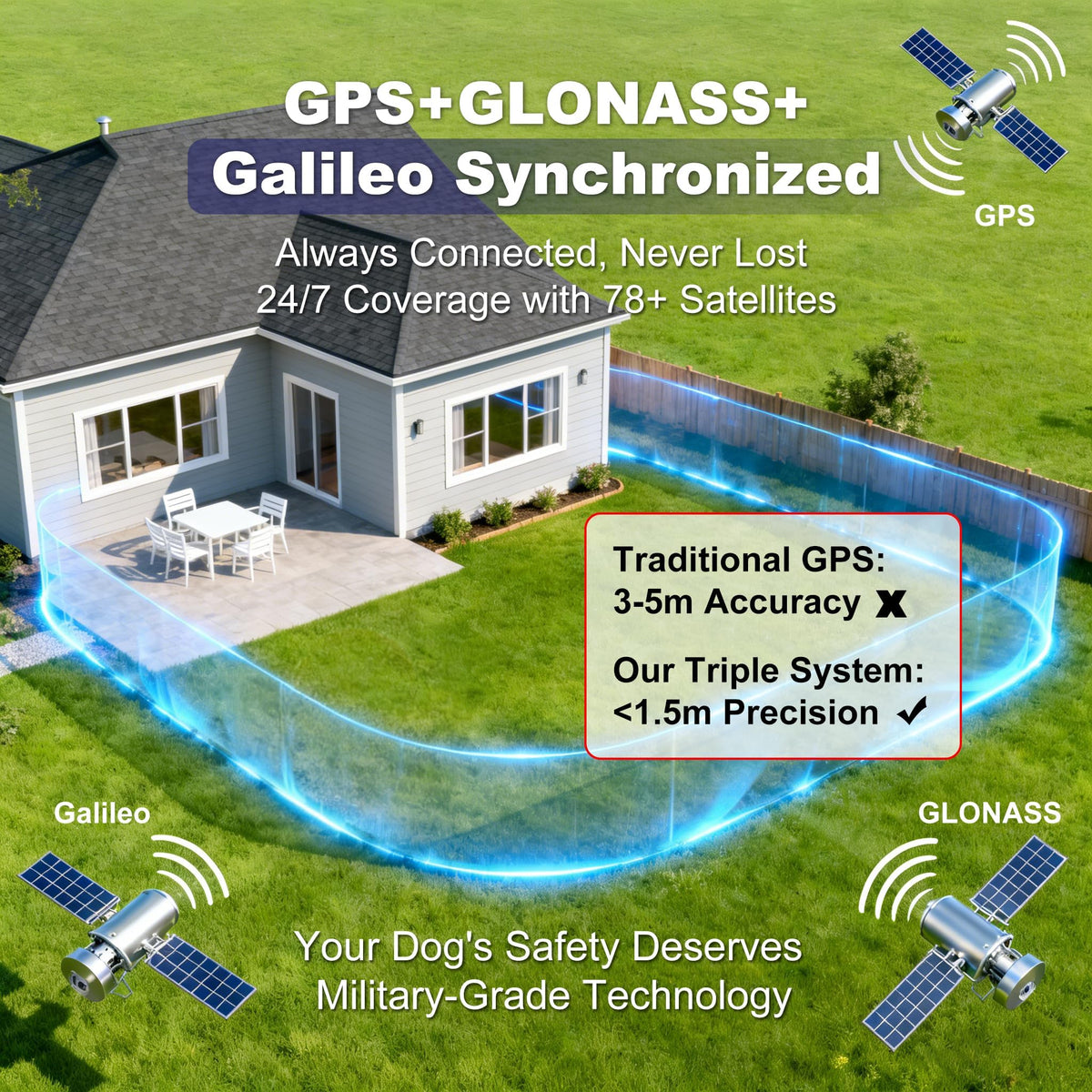 Wireless GPS Dog Fence Collar, 65–9,840 ft Radius, IPX7 Waterproof A8660