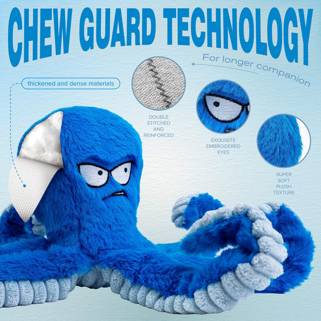 Stuffed Squeaky Crinkle Blue Octopus Dog Toy N9704