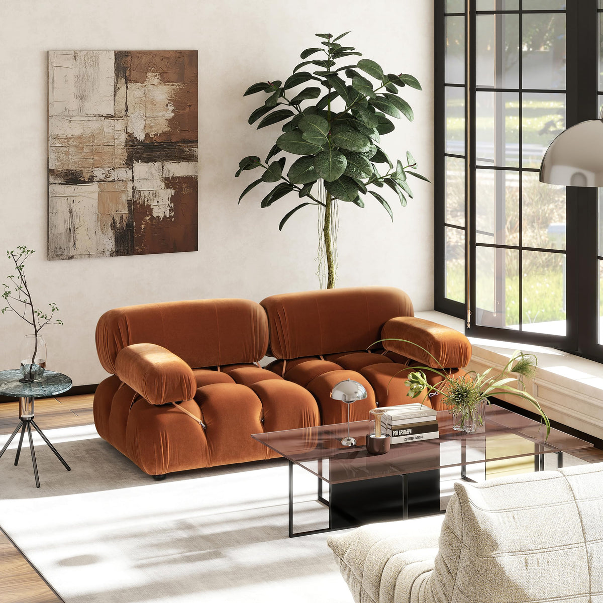 Burnt Orange Performance Velvet 2-Piece Loveseat Sofa Y825644
